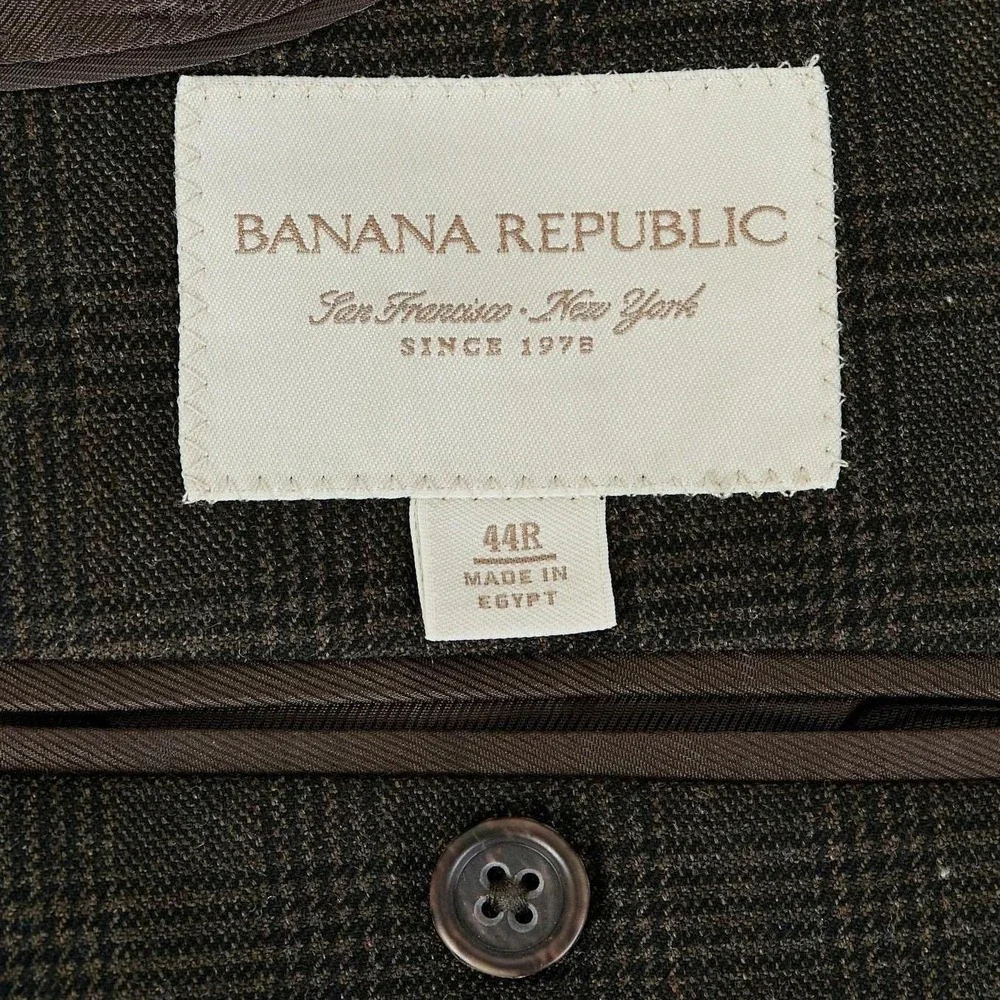 Banana Republic Vintage Men's 44R Brown Plaid Blazer Wool/Cotton‎ Sport Coat